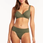 Eco Essentials Cross Front Moulded Cup Bra - Khaki